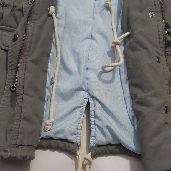 Women's Small Element jacket Olive green army coat Sherpa hood Zipper Cinched - Picture 3 of 9